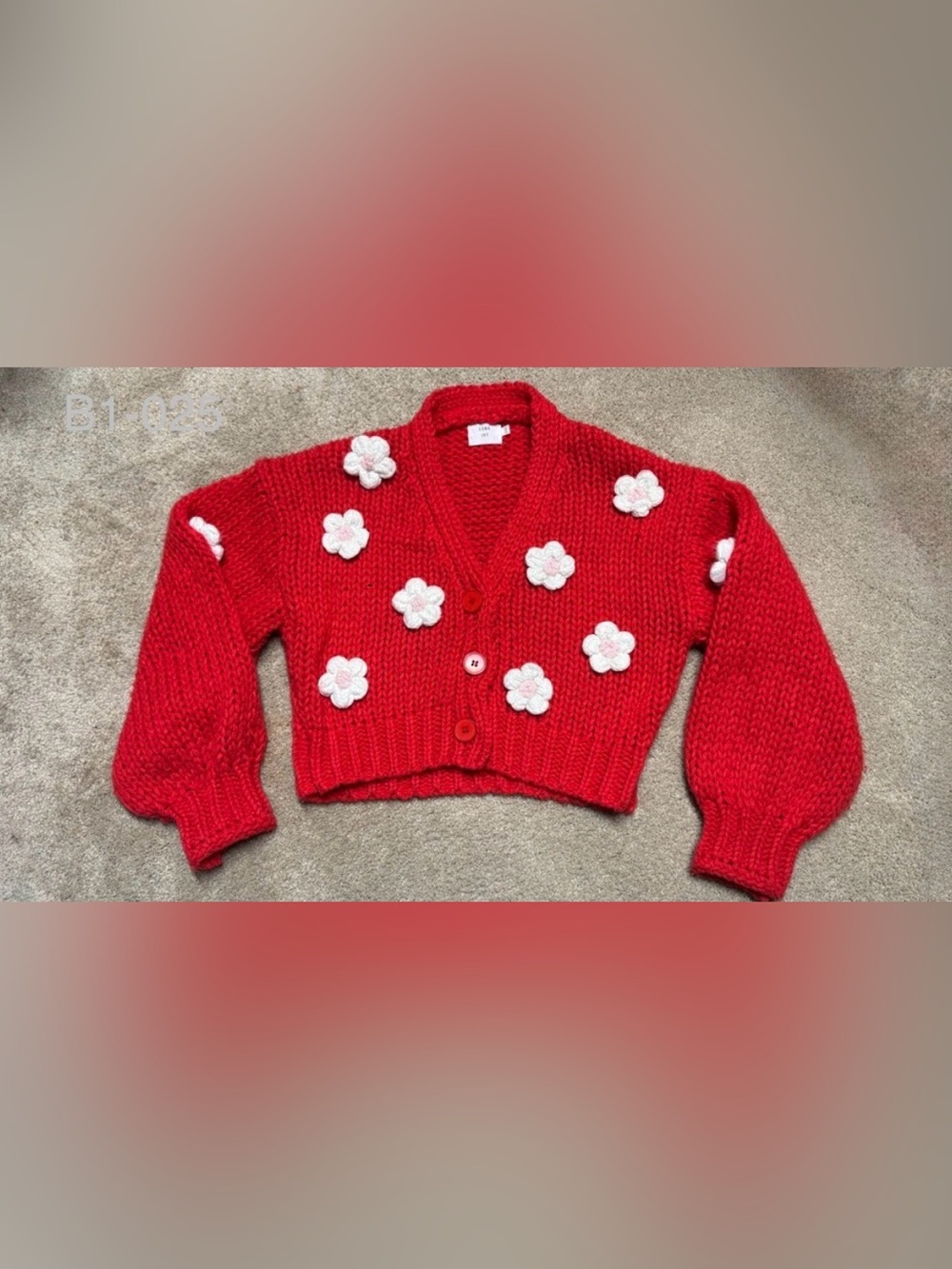 Luna Ivy Red and White Floral Cardigan Sweater Size XS